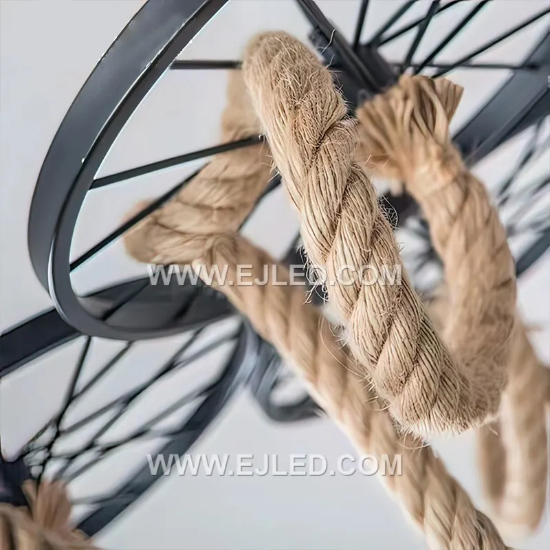 Modern Black Pulley shape Hanglamp Italy Selet Lampe Hemp Rope Pendant Lights For Kitchen Led Decorative Lamps Of Ceiling RP0009