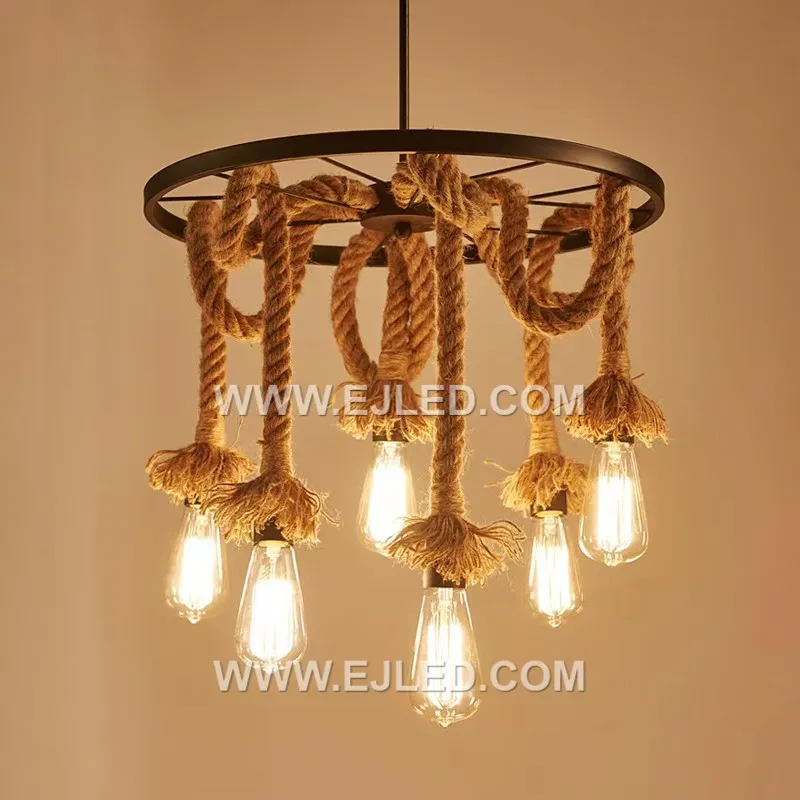 Wheel Lamp Shade Creative Vintage Handmade Imitation Hemp Rope Woven Pendant Light Cover Pendant Lamp for Home Hotel RP0012