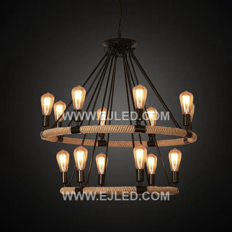 Constructed with an iron frame woven thoroughly in hemp rope, the RP0013 pendant is a bell-shaped enclosure for a single exposed E27 lamp. This creates a textured, diffused light effect. - view 2