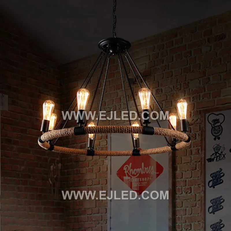 Constructed with an iron frame woven thoroughly in hemp rope, the RP0013 pendant is a bell-shaped enclosure for a single exposed E27 lamp. This creates a textured, diffused light effect. - view 4