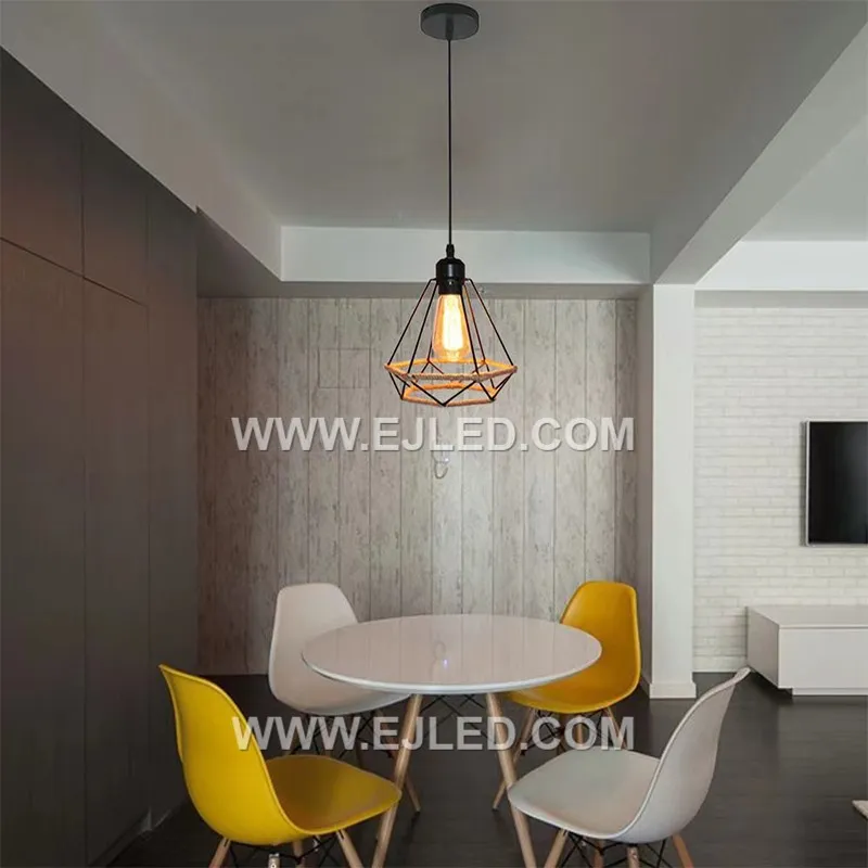 Pyramid Retro Hemp Rope E27 Pendant Light Vintage Loft Iron Droplight Living Room Kitchen Decor Industrial Pendant Lights RP0014