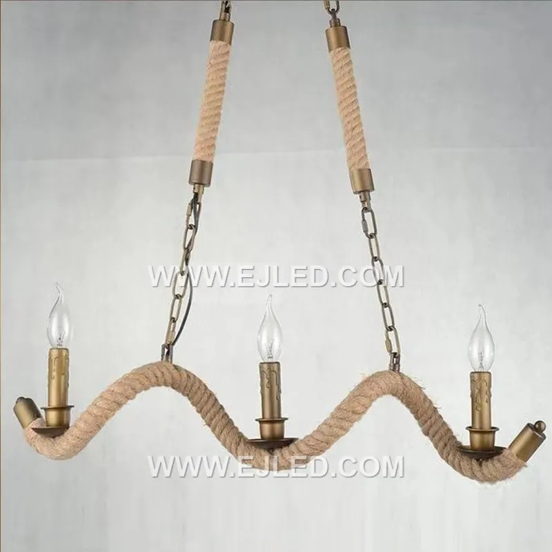 A distinctive wooden core wrapped entirely in hemp rope forms the candle-shaped body of the RP0025 pendant, housing a single exposed E27 lamp. - view 2