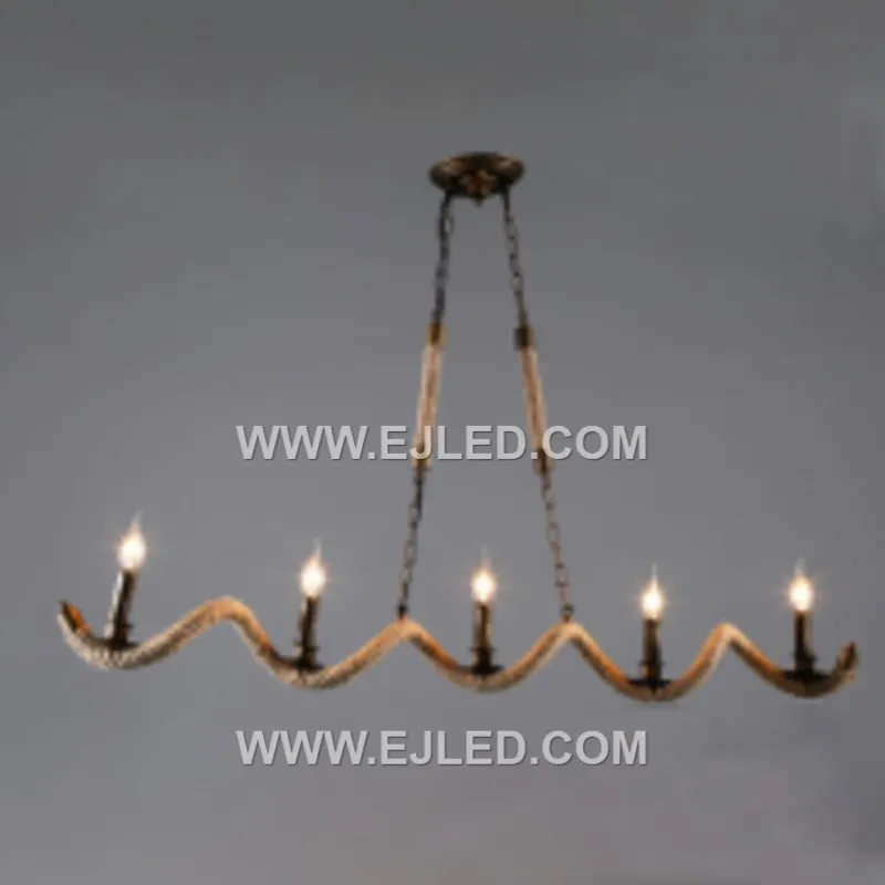A distinctive wooden core wrapped entirely in hemp rope forms the candle-shaped body of the RP0025 pendant, housing a single exposed E27 lamp. - view 6
