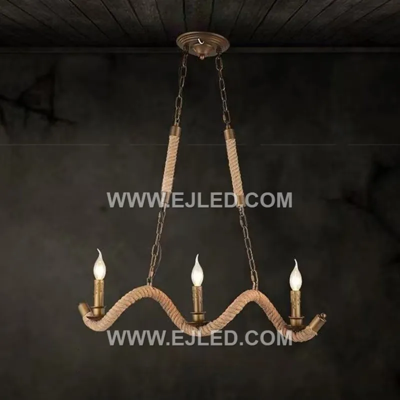 Candle shape Gold Vintage Hemp Rope Ceiling Lamp Home Bar Restaurant Round Chandelier Decorative Pendant Light RP0025