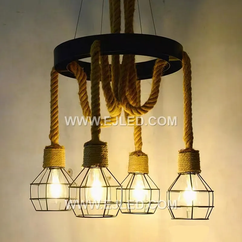 The RP0032 pendant light combines a natural wooden outer ring with an inner black metal cage, creating a striking contrast of materials around a single exposed lamp. - view 2