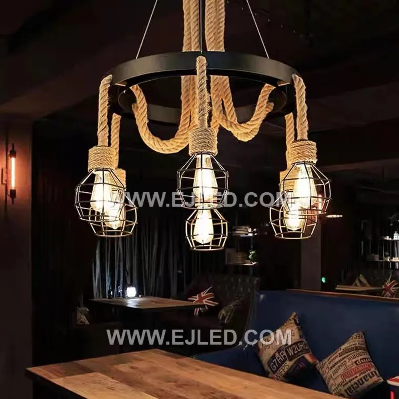The RP0032 pendant light combines a natural wooden outer ring with an inner black metal cage, creating a striking contrast of materials around a single exposed lamp. - view 3
