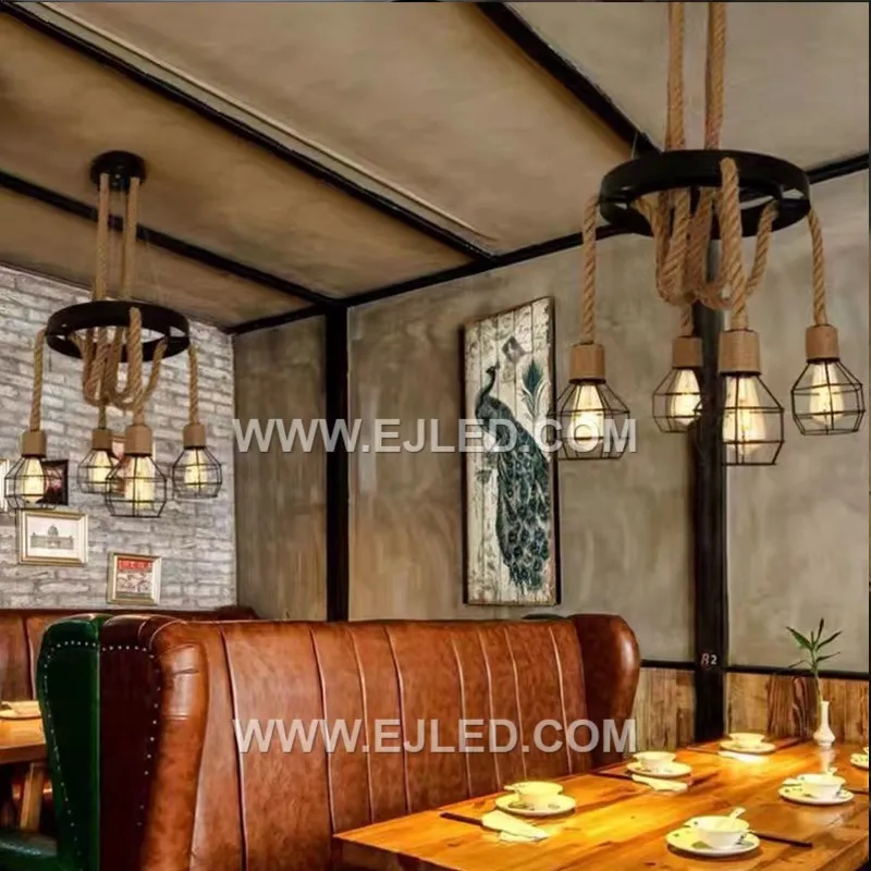 The RP0032 pendant light combines a natural wooden outer ring with an inner black metal cage, creating a striking contrast of materials around a single exposed lamp. - view 5
