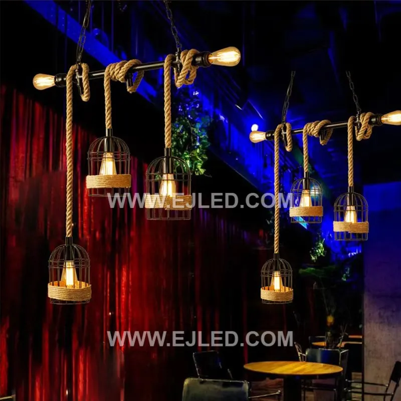 Retro Pendant Light Fixture Hemp Rope E27 AC110V 220V Ceiling Pendant Lamp Living Room For Home Decor Vintage Hang Lamp RP0035