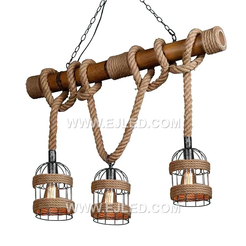 For spaces requiring a tall, slender fixture, the RP0036 is a cylindrical pendant woven from natural bamboo strips. It holds a single lamp, providing a warm, diffused glow through its open weave.