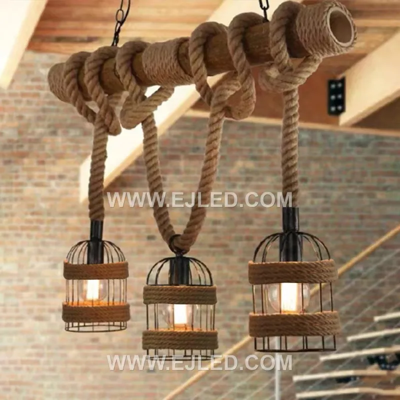 For spaces requiring a tall, slender fixture, the RP0036 is a cylindrical pendant woven from natural bamboo strips. It holds a single lamp, providing a warm, diffused glow through its open weave. - view 2