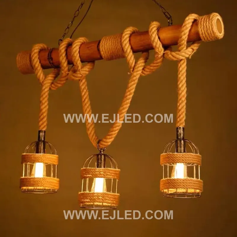 For spaces requiring a tall, slender fixture, the RP0036 is a cylindrical pendant woven from natural bamboo strips. It holds a single lamp, providing a warm, diffused glow through its open weave. - view 4