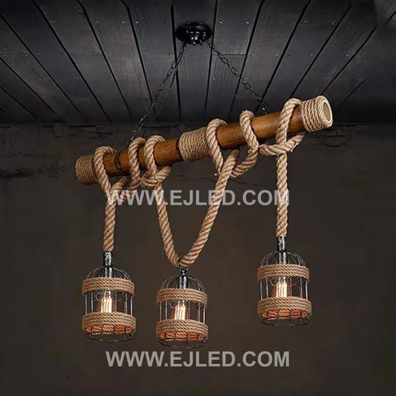 For spaces requiring a tall, slender fixture, the RP0036 is a cylindrical pendant woven from natural bamboo strips. It holds a single lamp, providing a warm, diffused glow through its open weave. - view 5