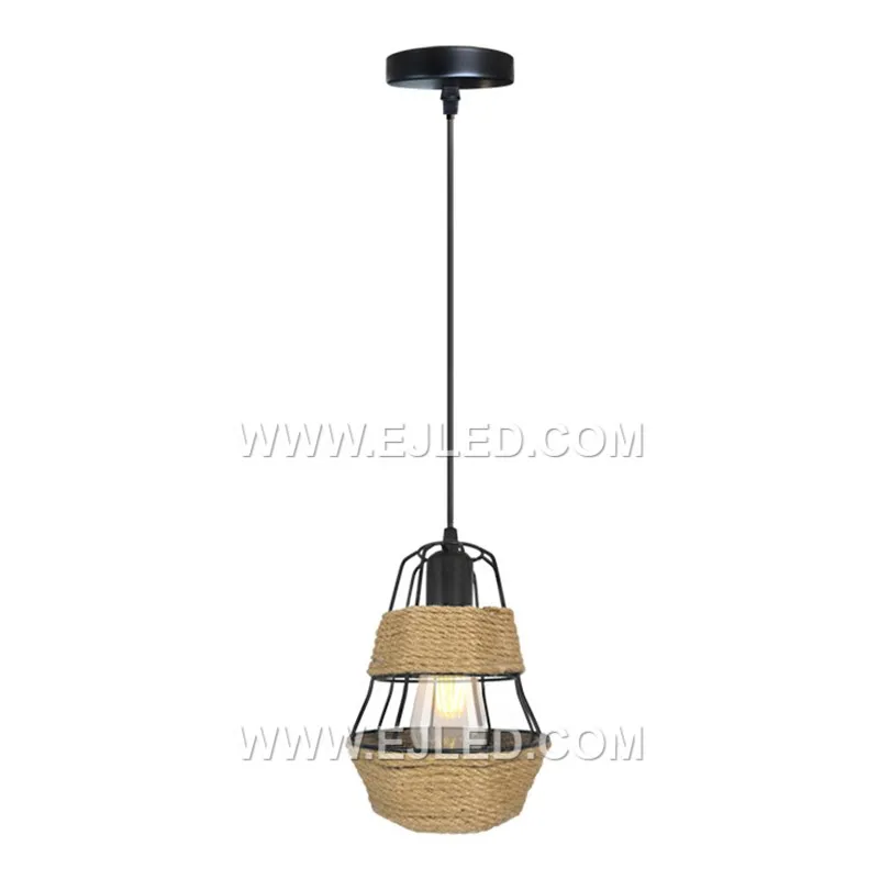 Kitchens and dining areas benefit from the wide, bowl-shaped RP0038 pendant, which directs light downwards. Its natural hemp rope, wrapped around an iron frame, provides texture and a focal point.