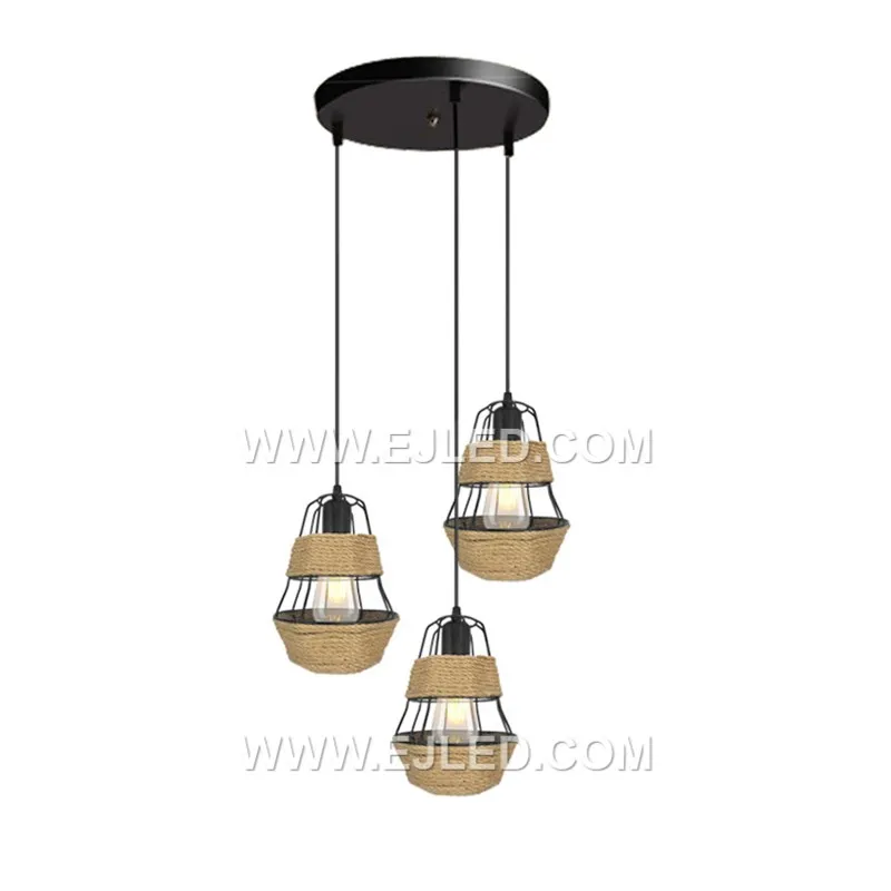 Kitchens and dining areas benefit from the wide, bowl-shaped RP0038 pendant, which directs light downwards. Its natural hemp rope, wrapped around an iron frame, provides texture and a focal point. - view 2