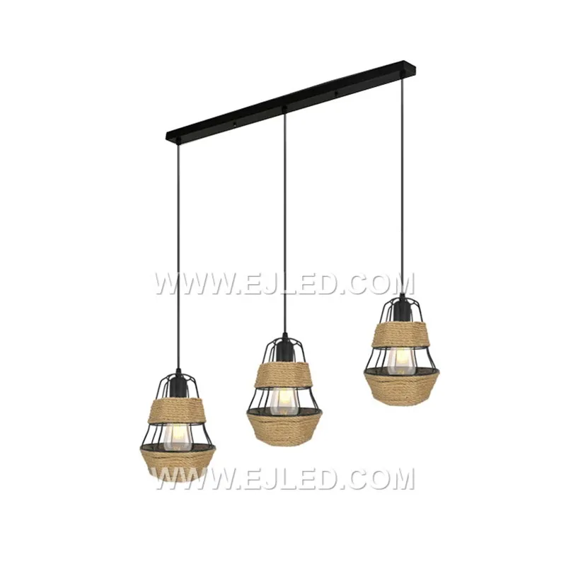 Kitchens and dining areas benefit from the wide, bowl-shaped RP0038 pendant, which directs light downwards. Its natural hemp rope, wrapped around an iron frame, provides texture and a focal point. - view 3