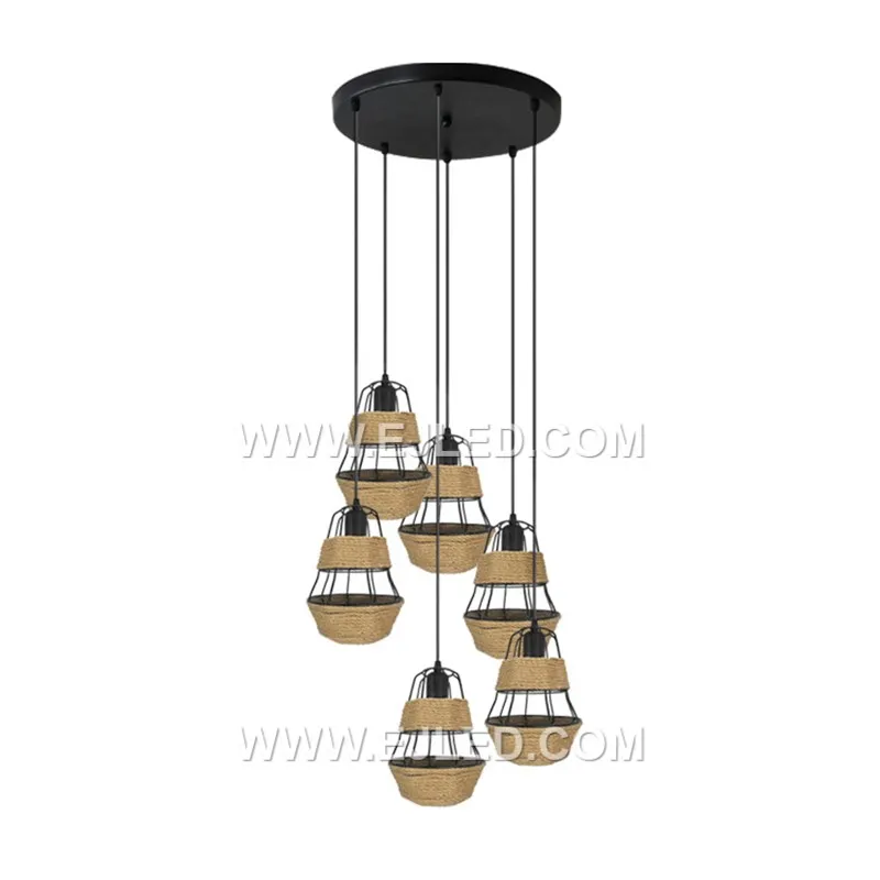 Kitchens and dining areas benefit from the wide, bowl-shaped RP0038 pendant, which directs light downwards. Its natural hemp rope, wrapped around an iron frame, provides texture and a focal point. - view 4