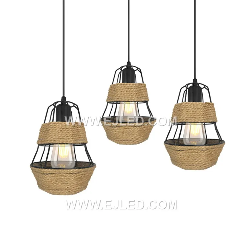 Kitchens and dining areas benefit from the wide, bowl-shaped RP0038 pendant, which directs light downwards. Its natural hemp rope, wrapped around an iron frame, provides texture and a focal point. - view 5