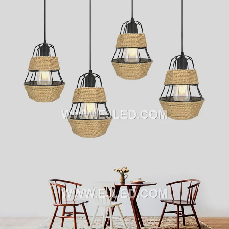 Zhongshan Hemp Rope Pendant light Metal Wire Cage Lighting Fixtures with Basket shade America Vintage Retro Chandelier RP0038