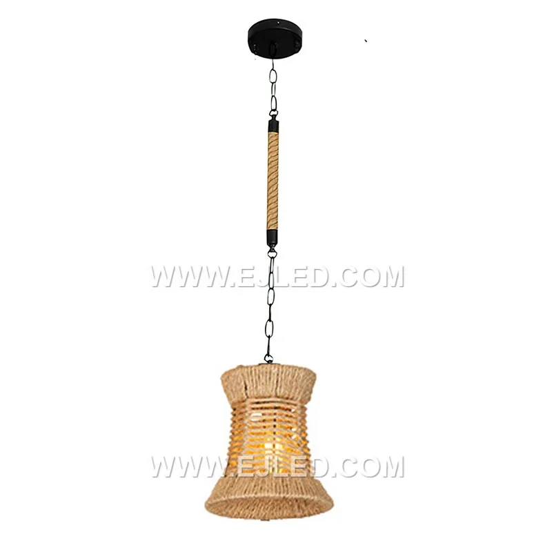 Bell-shaped, the RP0039 pendant is woven from natural rattan strips, creating a semi-open shade that allows light to filter through its texture. It holds a single lamp, directing light downwards. - view 2
