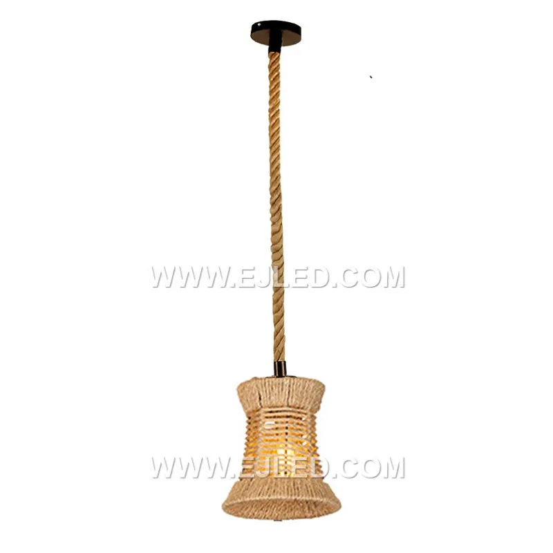 Bell-shaped, the RP0039 pendant is woven from natural rattan strips, creating a semi-open shade that allows light to filter through its texture. It holds a single lamp, directing light downwards. - view 3
