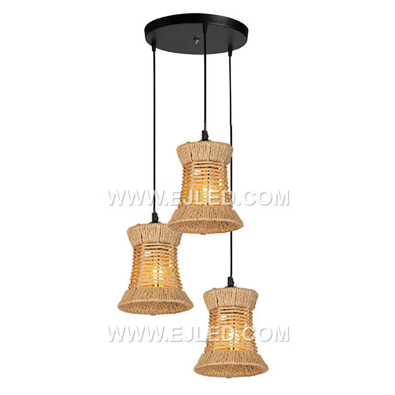 Bell-shaped, the RP0039 pendant is woven from natural rattan strips, creating a semi-open shade that allows light to filter through its texture. It holds a single lamp, directing light downwards. - view 4