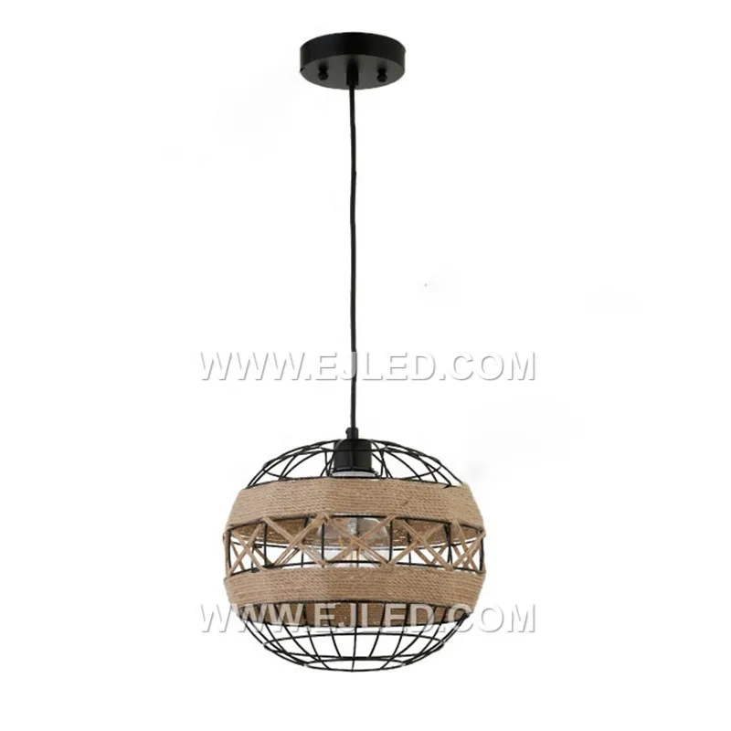 The RP0040 is a spherical pendant, crafted with a fabric or fine rope shade over an iron frame. Its single lamp and chain suspension make it suitable for various hospitality or residential settings. - view 3