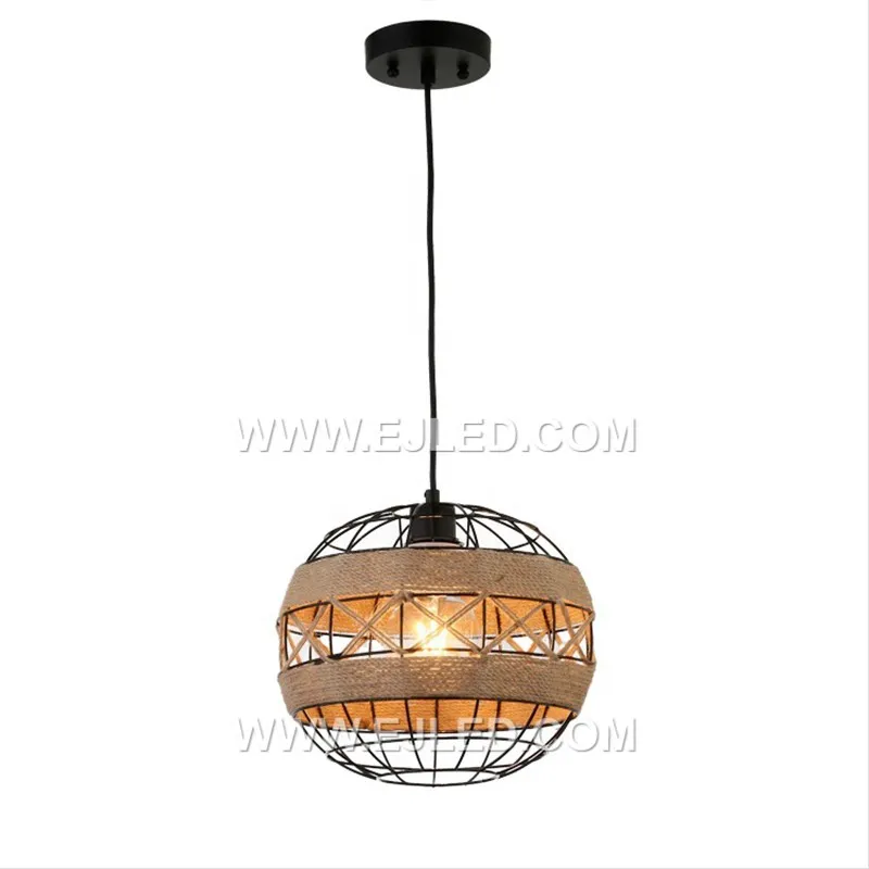 The RP0040 is a spherical pendant, crafted with a fabric or fine rope shade over an iron frame. Its single lamp and chain suspension make it suitable for various hospitality or residential settings. - view 4
