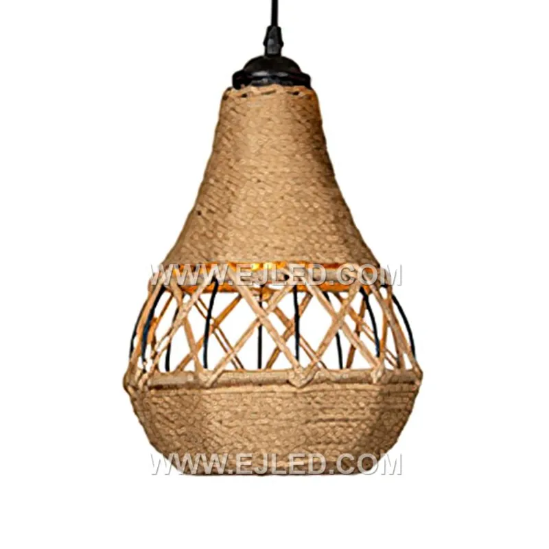 China Factory Hang Light with Rope Vintage 3 Heads Pendant Light Holder Hemp Cord Set Basket shade Bedroom Pendant lamp RP0042