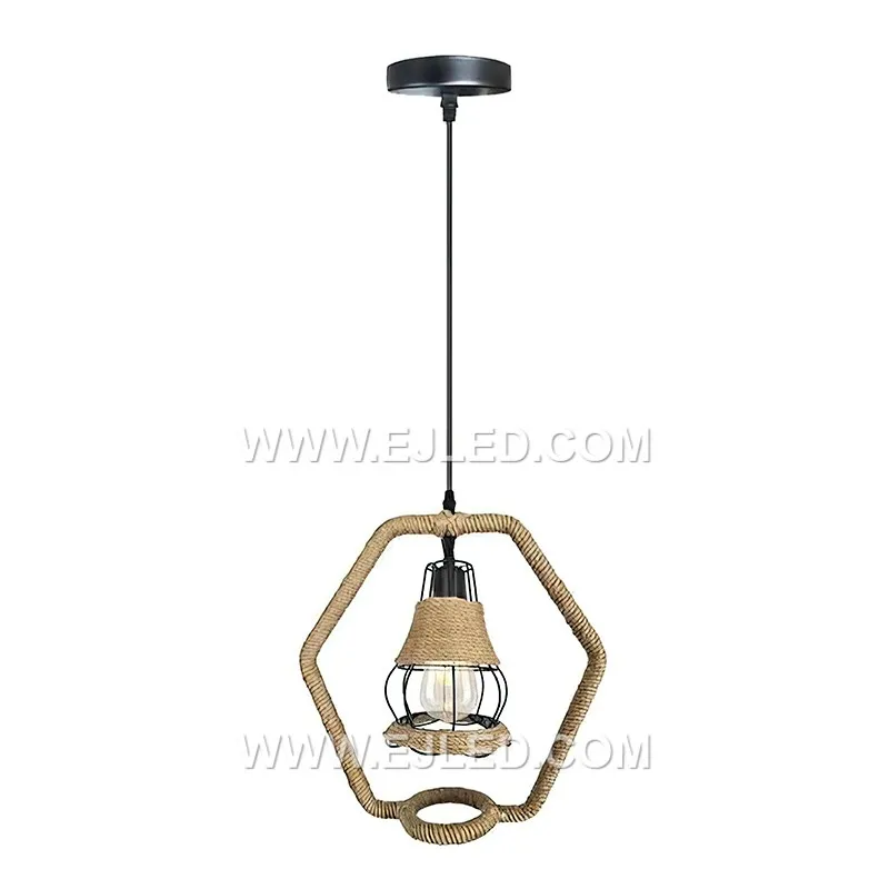 China Macrame Lamp Shade Boho Hanging Pendant Light Modern Office Bedroom Living Room Bohemian Home Decor Hemp Rope Lamp RP0045