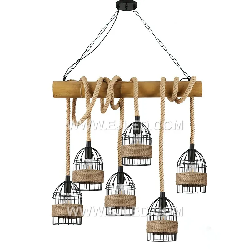 The RP0046 is a distinctive barrel-shaped pendant light, expertly crafted from thin, dark bamboo strips arranged vertically around a metal frame. Its open slatted design provides widespread ambient illumination. - view 2