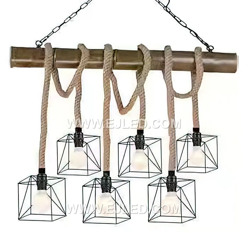 The RP0046 is a distinctive barrel-shaped pendant light, expertly crafted from thin, dark bamboo strips arranged vertically around a metal frame. Its open slatted design provides widespread ambient illumination. - view 4