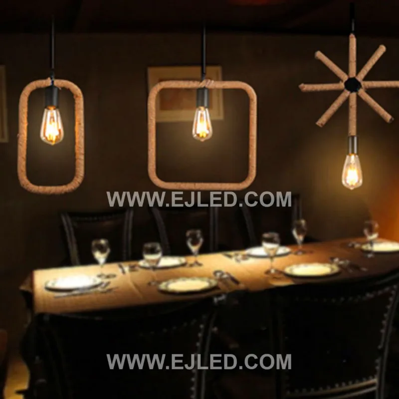 Stars Shape Hemp Rope Chandelier Country Style with E27 AC110 AC220 Socket Handmade Ceiling Light Fuxture for Village RP0047