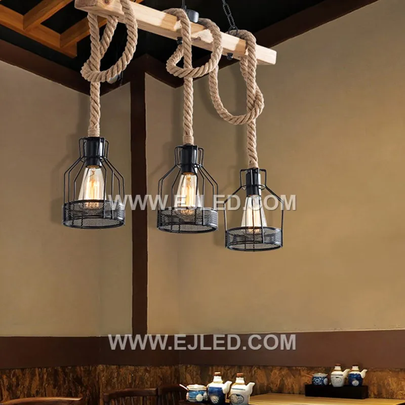 Vintage Hemp Rope Pendant Light E27 85-265V Living Room Industrial Pendant Lamp RP0049
