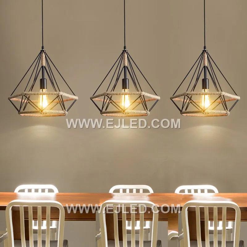 2022 China Pyramid Retro Hemp Rope E27 Pendant Light Vintage Loft Iron Droplight Kitchen Decor Industrial Pendant Lights RP0052