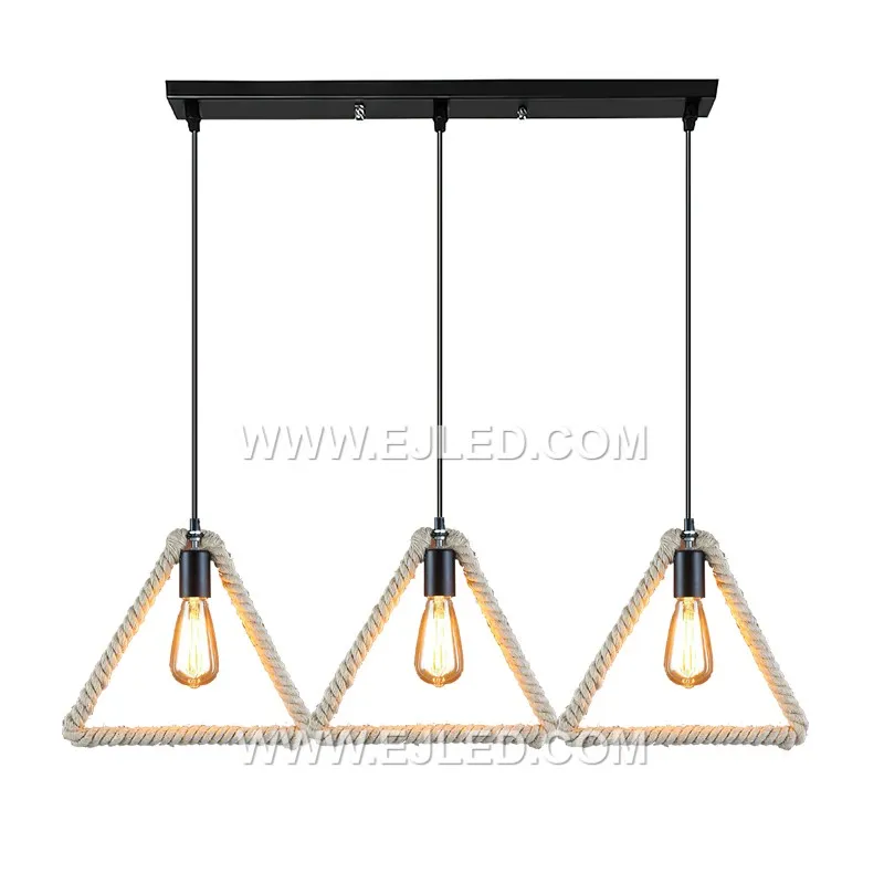 The RP0055 is a clear glass pendant light partially encased in a woven hemp rope, forming a distinctive triangular pattern. This fixture offers a rustic yet refined aesthetic, providing diffused light suitable for cafes, lounges, or accent lighting in homes. - view 2