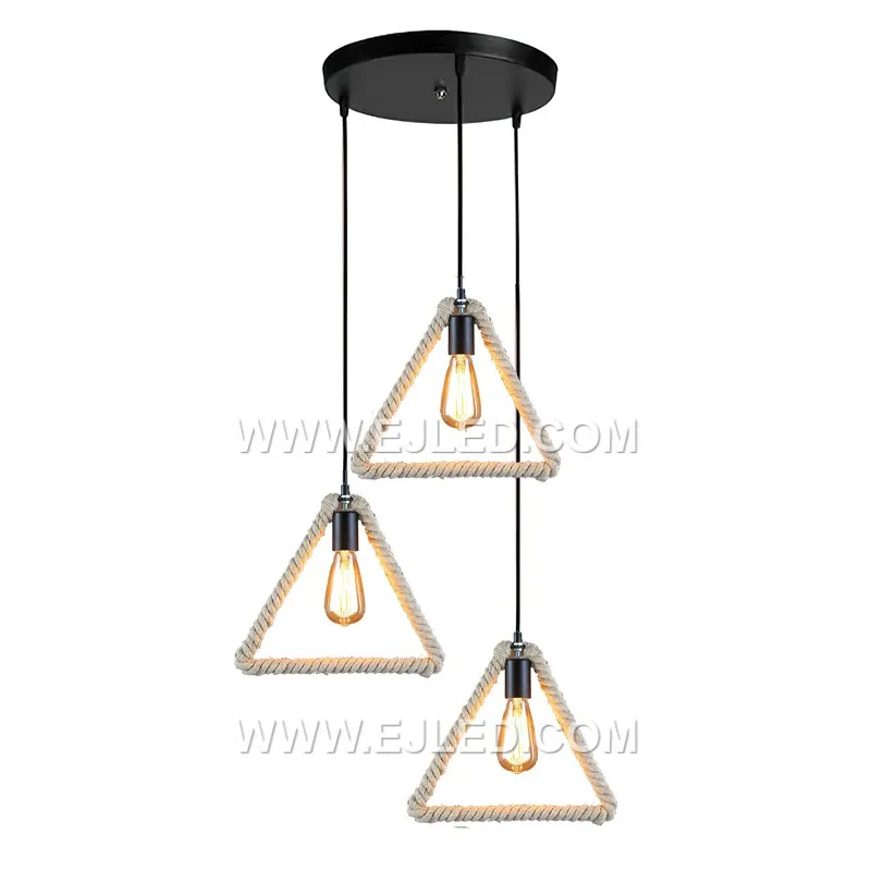 The RP0055 is a clear glass pendant light partially encased in a woven hemp rope, forming a distinctive triangular pattern. This fixture offers a rustic yet refined aesthetic, providing diffused light suitable for cafes, lounges, or accent lighting in homes. - view 3