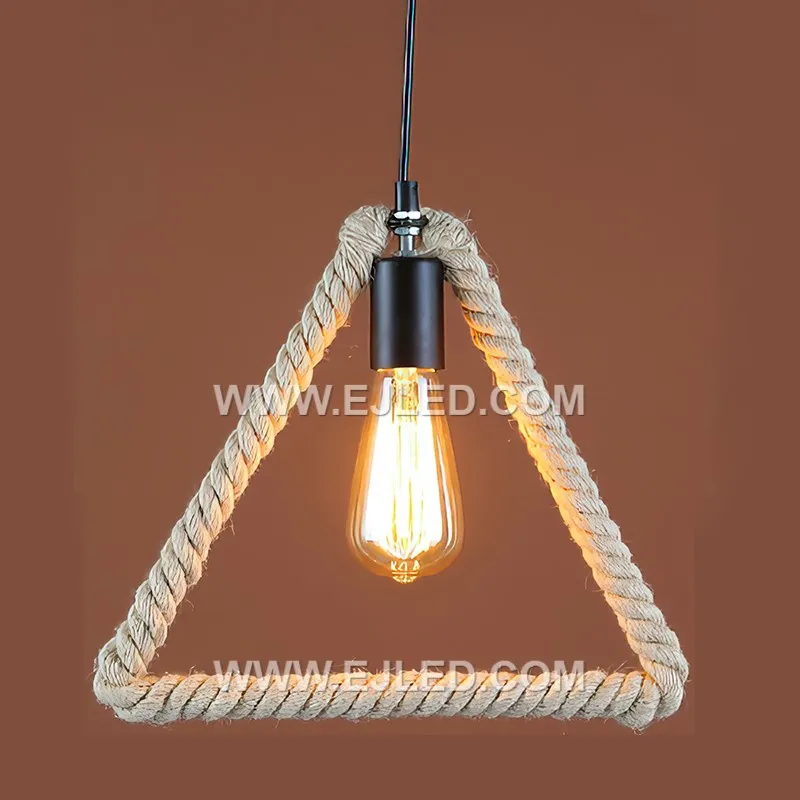 The RP0055 is a clear glass pendant light partially encased in a woven hemp rope, forming a distinctive triangular pattern. This fixture offers a rustic yet refined aesthetic, providing diffused light suitable for cafes, lounges, or accent lighting in homes. - view 4