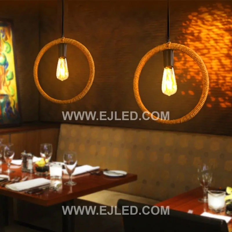 Factory Price Round Hemp Rope Chandelier Lamp Iron Wrie Metal Vintage Rope Pendant Lights DIY Loft Lamp for Village RP0056