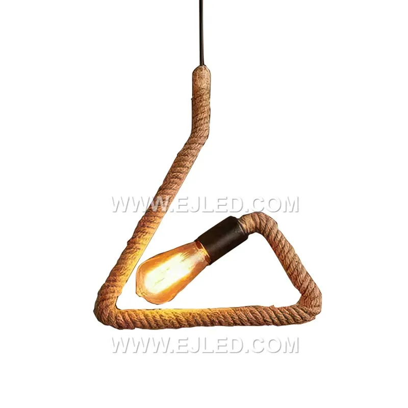 The RP0059 pendant light introduces a distinctive cylindrical form to the hemp rope series, crafted from natural rope tightly wrapped around a black metal frame. Its open ends allow for broad light diffusion.
