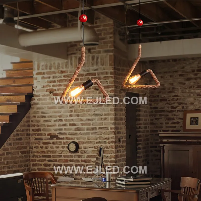 China Industrial rustic pendant lights Indoor Lamp for living room hanging rope lights for Home suspended luminaire RP0059