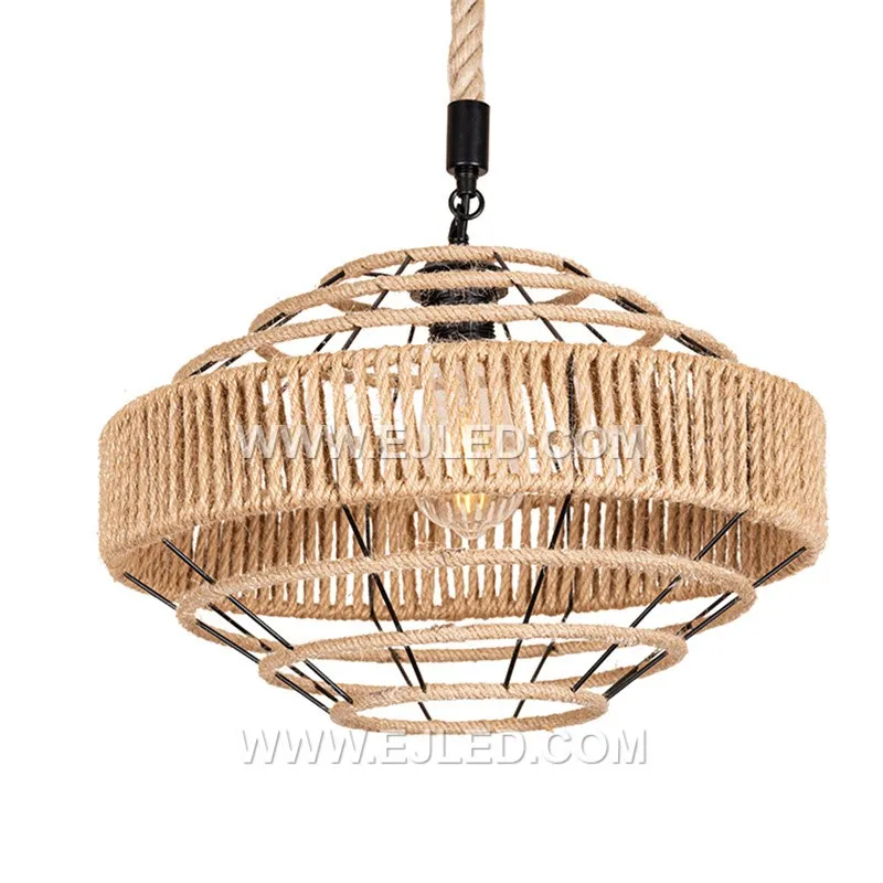 Tightly woven natural rattan forms the wide, drum-shaped shade of the RP0077 pendant light. Its open bottom provides direct illumination, making it suitable for task lighting over counters or dining tables.