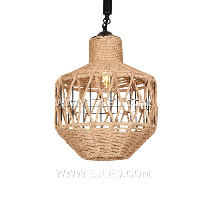 This wide, open-weave rattan pendant, RP0078, creates a soft, ambient glow, allowing the bulb to be seen. Its bell-like form is suitable for various casual or natural-themed interiors.