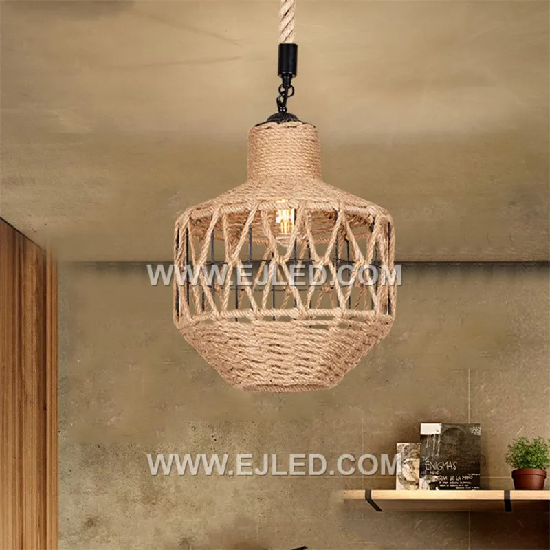 This wide, open-weave rattan pendant, RP0078, creates a soft, ambient glow, allowing the bulb to be seen. Its bell-like form is suitable for various casual or natural-themed interiors. - view 6