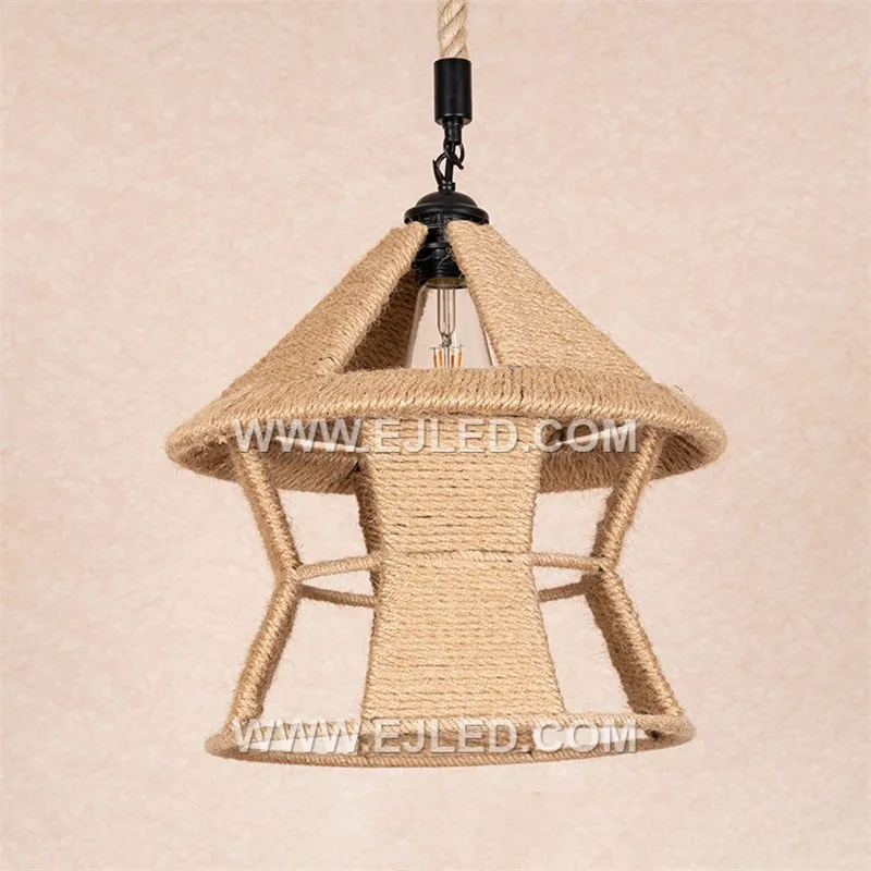 Natural rattan forms the Pagoda-shaped shade of the RP0082 pendant light. Its distinctive silhouette and open weave create a soft, diffused ambient light, ideal for boutique hotels or residential spaces seeking organic texture. - view 2