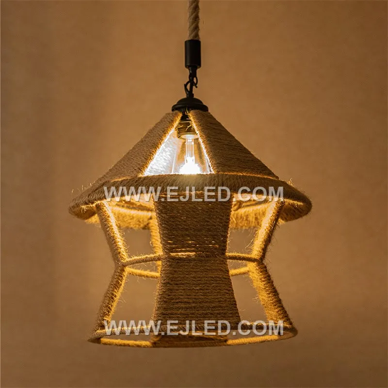 Natural rattan forms the Pagoda-shaped shade of the RP0082 pendant light. Its distinctive silhouette and open weave create a soft, diffused ambient light, ideal for boutique hotels or residential spaces seeking organic texture. - view 4