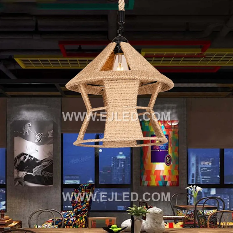 Natural rattan forms the Pagoda-shaped shade of the RP0082 pendant light. Its distinctive silhouette and open weave create a soft, diffused ambient light, ideal for boutique hotels or residential spaces seeking organic texture. - view 5