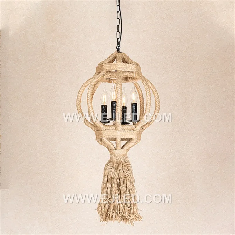The RP0084 is a broad, dome-shaped pendant woven from natural rattan, featuring four internal lamps. Its open design provides widespread, diffused ambient light, suitable for illuminating larger communal areas. - view 3