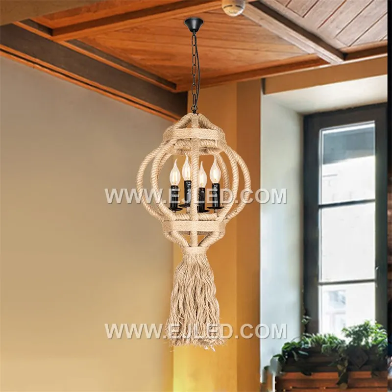 The RP0084 is a broad, dome-shaped pendant woven from natural rattan, featuring four internal lamps. Its open design provides widespread, diffused ambient light, suitable for illuminating larger communal areas. - view 6