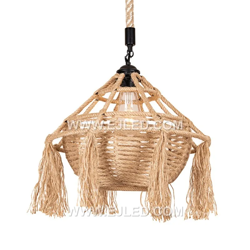 The RP0085 is a distinctive bowl-shaped pendant light, intricately woven from natural rattan with a decorative tassel fringe. Its recessed single lamp provides a soft, focused downlight, enhancing intimate dining or lounge areas.