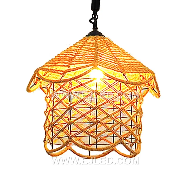 The RP0087 is a versatile bell-shaped pendant, hand-woven from natural rattan, that diffuses light through its open weave. Its balanced proportions make it suitable for various room sizes and ceiling heights, either individually or in groups. - view 6